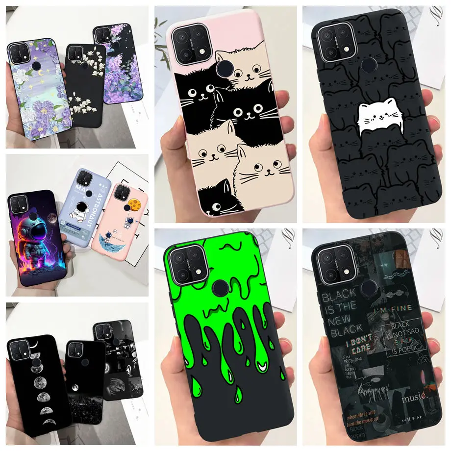 For Oppo A15 A15s Case Soft Silicone Phone Cases For OppoA15s A 15 s OppoA15 Cute Marble Moon Animals Back Cover Coque Capa Etui