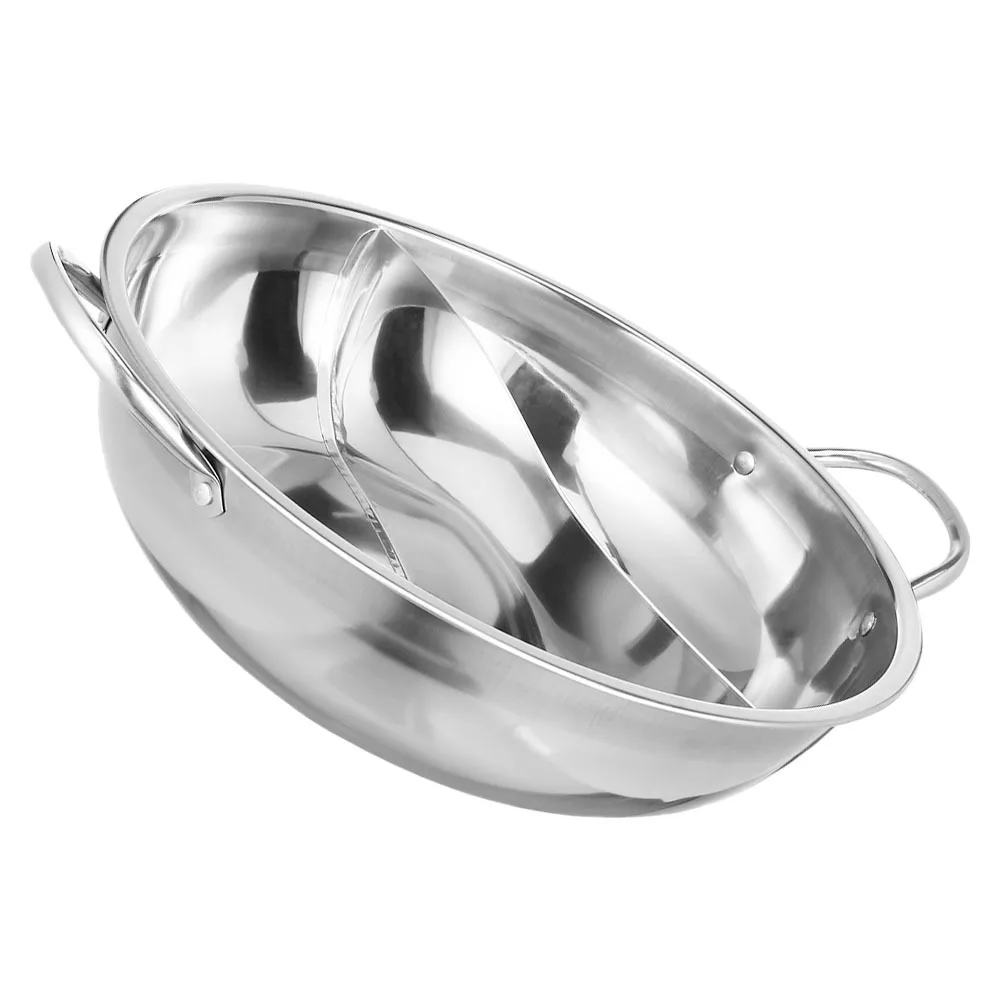 

Stainless Steel 34cm Divided Yuanyang Hot Pot Dual Compartment Cooker for Boiling Soup Spicy Broth Home Use