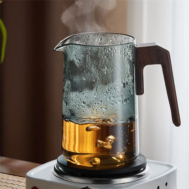 TeapotGlass Teapot with Wood Handle Heated One-Button Filtering Transparent Scented Tea Pot Teaware