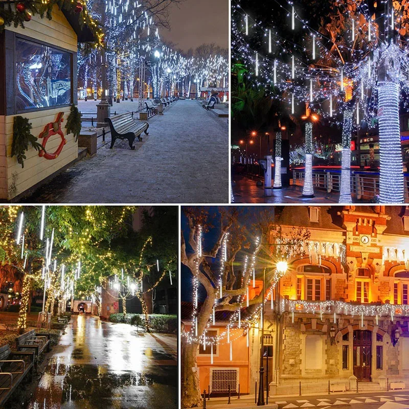 Luces solares de Navidad para exteriores, tira de luces Led colgante para jardín, árbol, fiesta de vacaciones, lámpara de decodificación, 8 tubos, 192