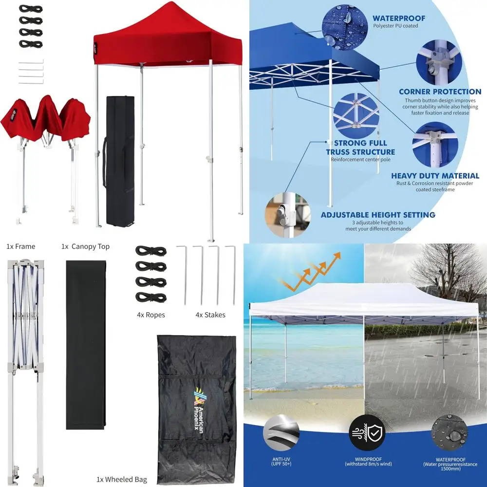 

Портативная уличная выдвижная палатка быстрого прикрытия 5x5 для пляжа и коммерческого использования - красный