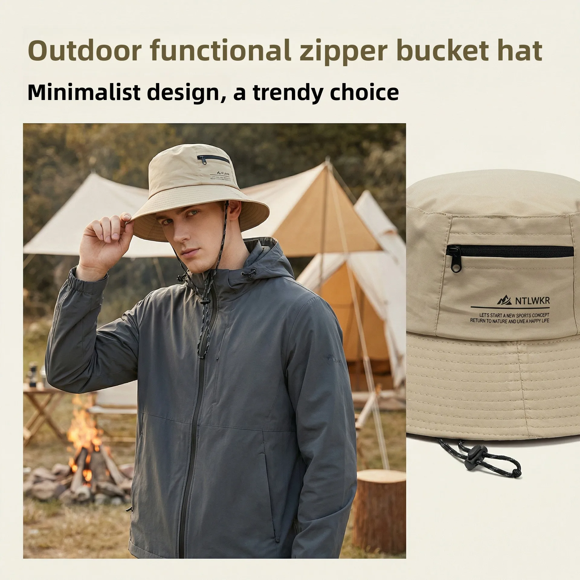 Men's Bohemian Style Sun Protection Bucket Hat,Foldable Fishing/Hiking Hat Waterproof Breathable,Suitable For Outdoor Activities