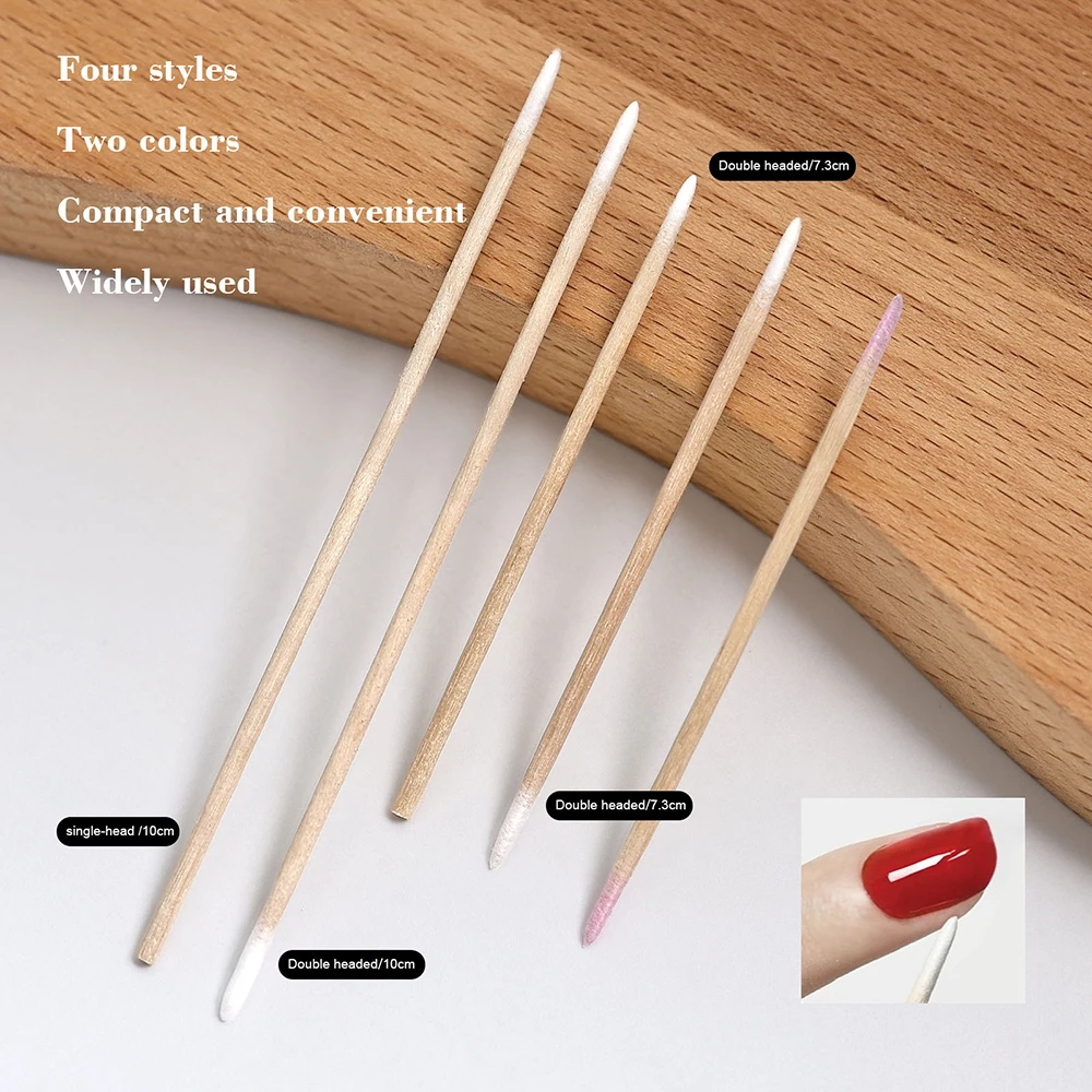 100PCS Nail Tip Cotton Swabs With Wooden Sticks Pointed Tip Cotton Swabs For Nail Polish Touch Up Disposable Makeup Applicators