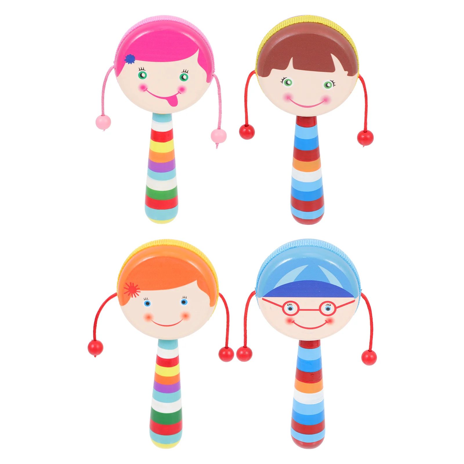 4Pcs Adorable Wooden Rattle-drum Playthings Educational Toys (Mixed Style) Cartoon Hand Rattle Adorable Rattle-drum Plaything