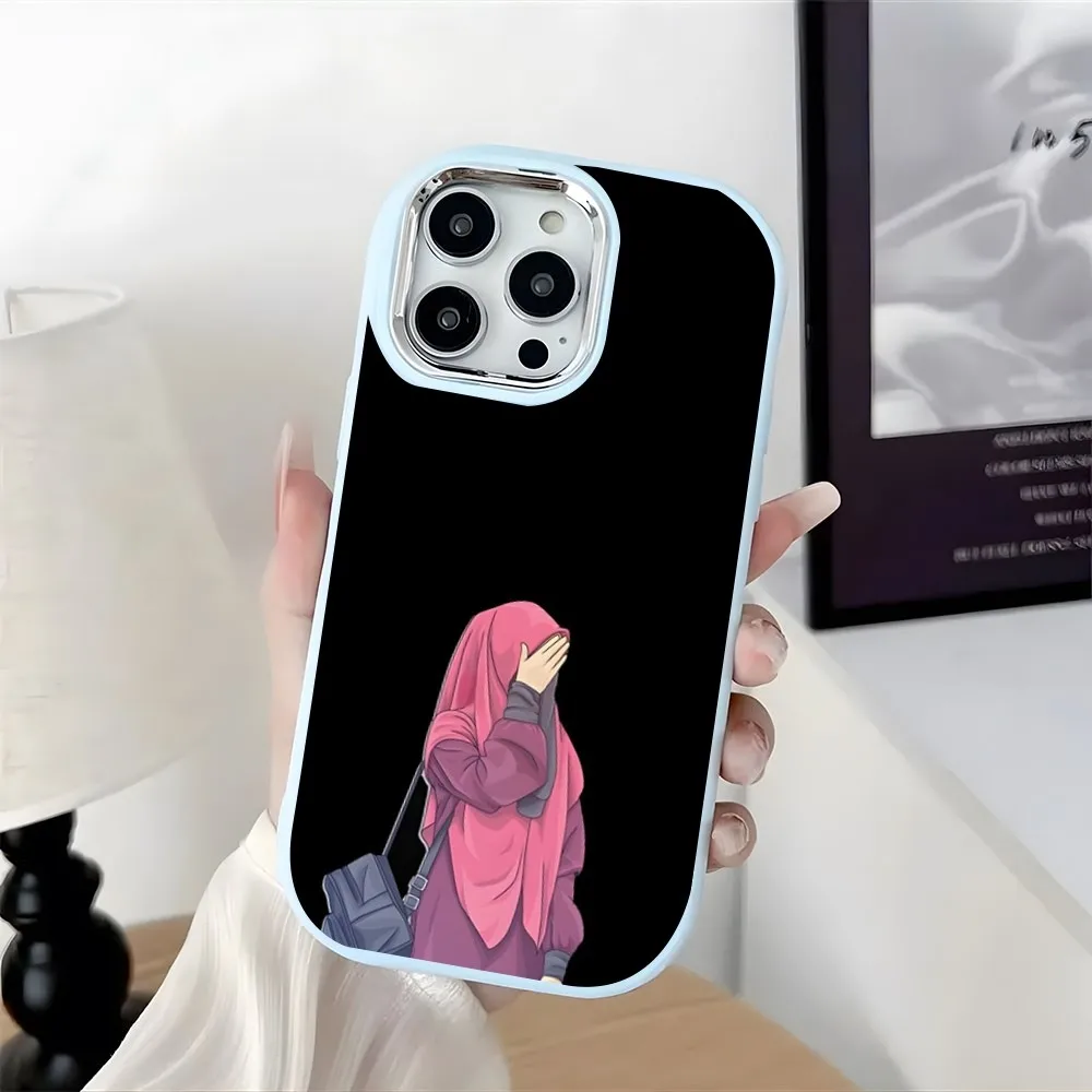 Muslim Islamic Arabic Hijab Face Gril Eyes Koran Phone Case Plating Camera Oval Soft Silicone For IPhone16 15 11 12 13 14 Pro Ma