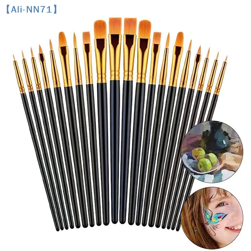 【NN71】Detail Painting Brushes Set Professional Round Flat Nylon Hair Watercolor Paint Brush Artists Oil Painting Tool