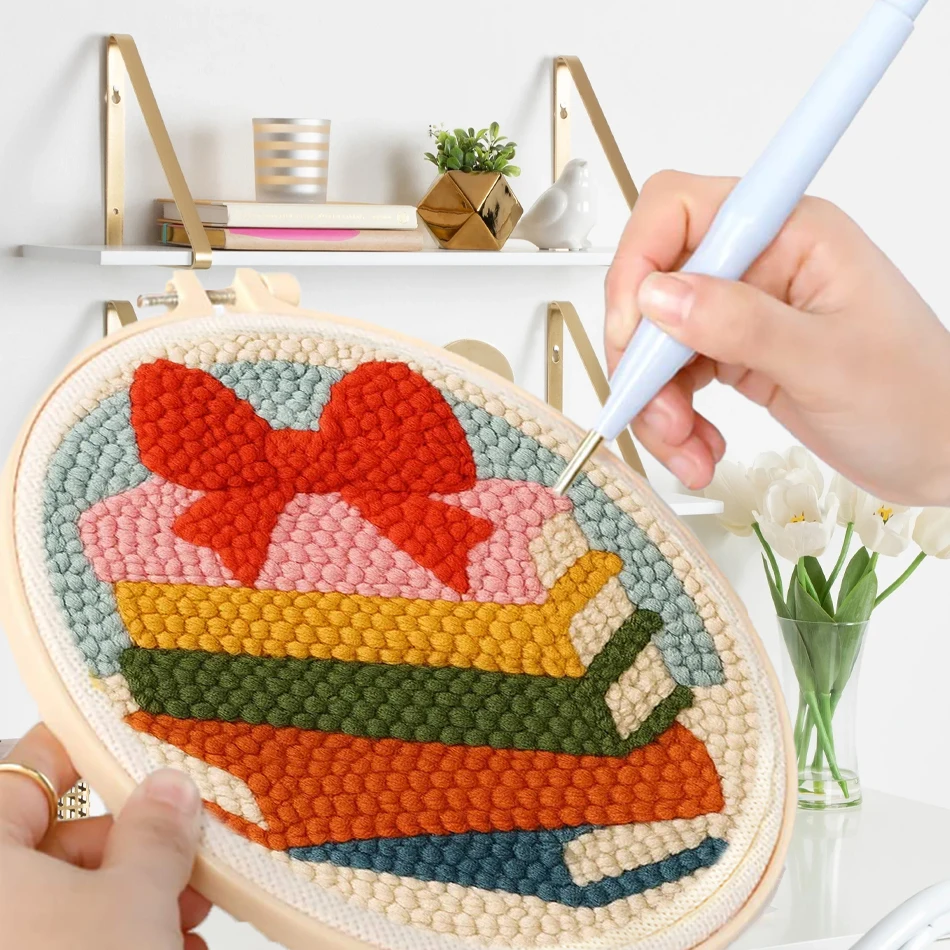 

GATYZTORY punch needle embroidery package Butterfly knot book study decoration handmade creative yarn Diy set 20x20cm with frame