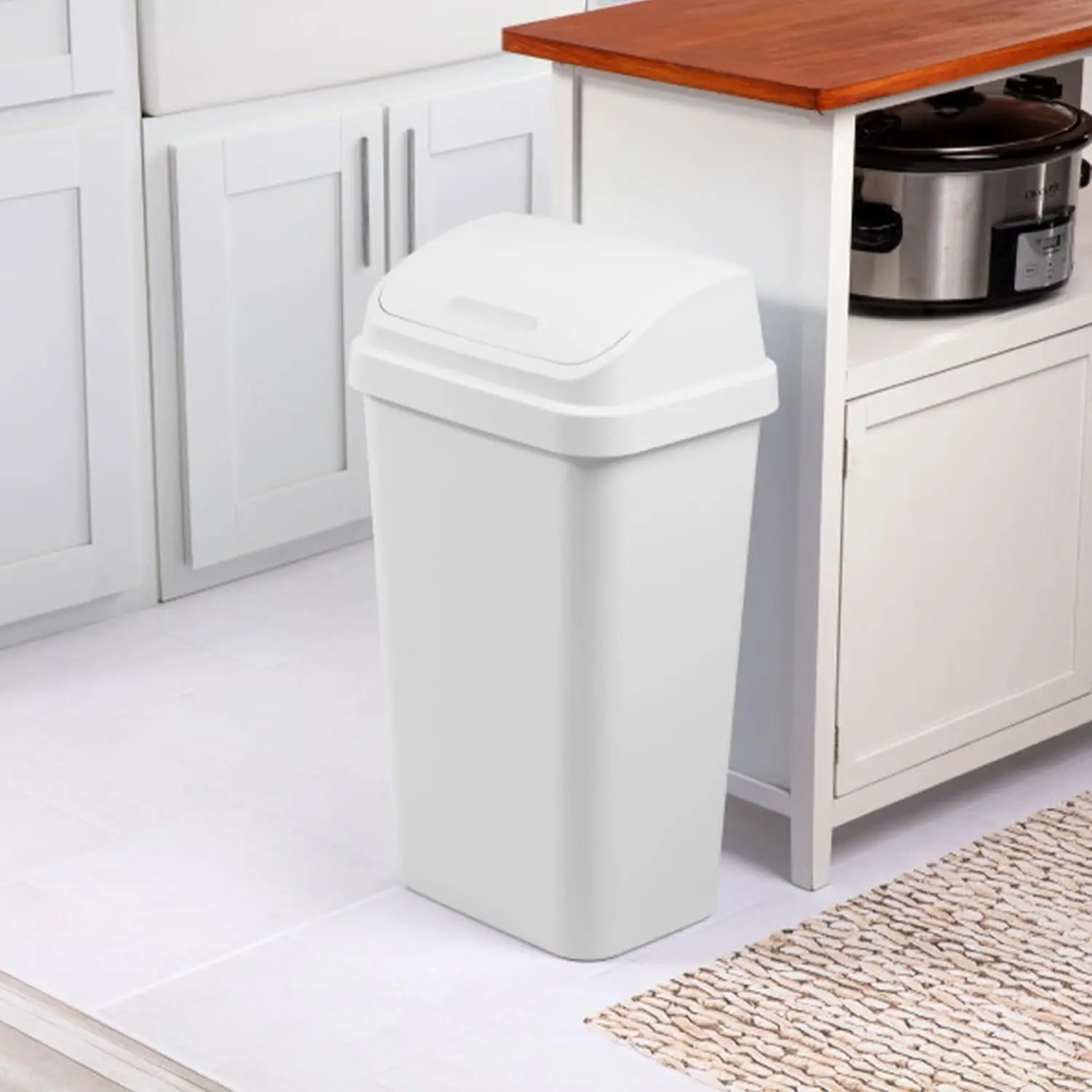 4 Pack Kitchen Garbage Trash Can with Plastic Swing Top, 13 Gal, White