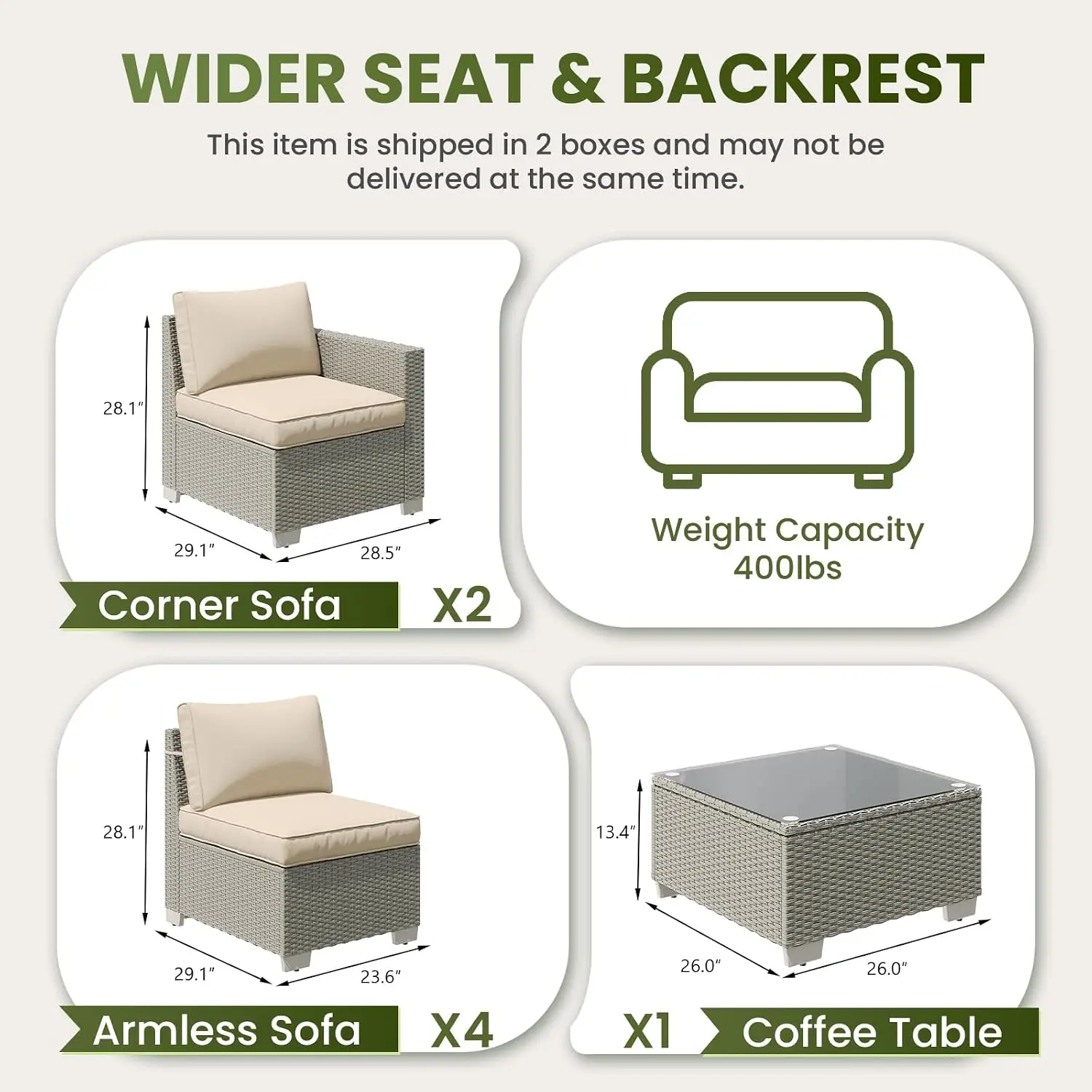 7 Piece Outdoor PE Rattan Wicker Modular Sectional Sofa with High Backrest & Wide Armrest for Backyard Balcony Deck, Customized