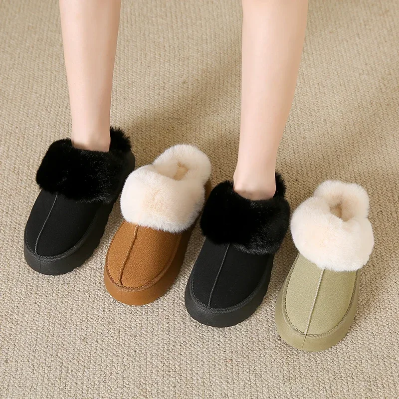 Women Winter New Fashion Casual South Korean Versatile Ins Comfortable Baotou Mesh Red Flat Bottom Lazy Wool Cotton Slippers