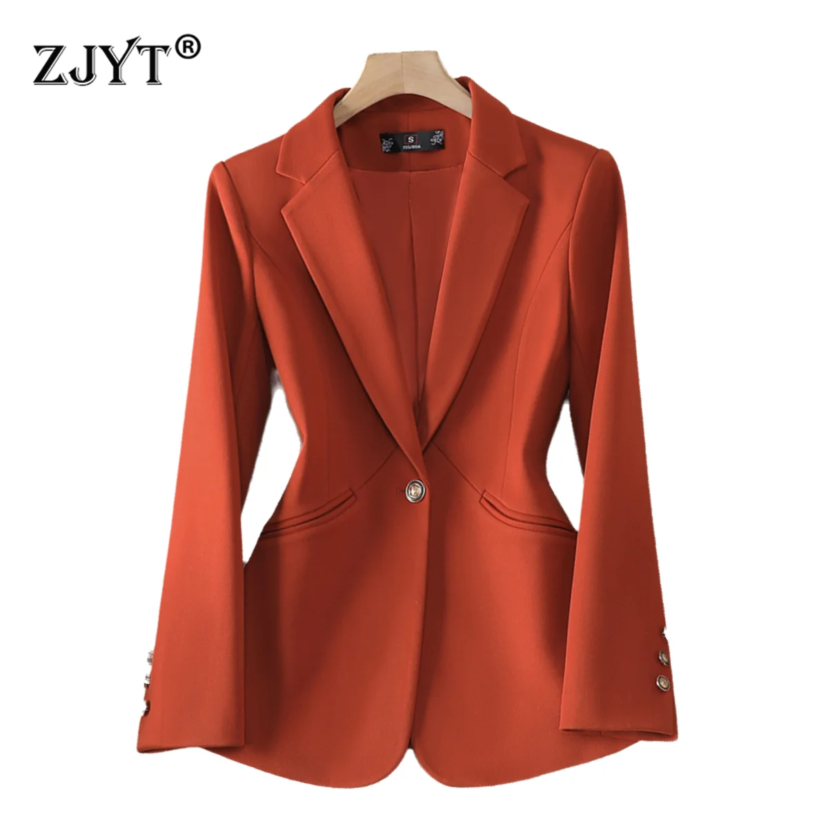 ZJYT-Blazer de um botão feminino, jaqueta casual, casaco de escritório, casacos elegantes, plus size, monocromático, estilo coreano, moda, outono, 2022