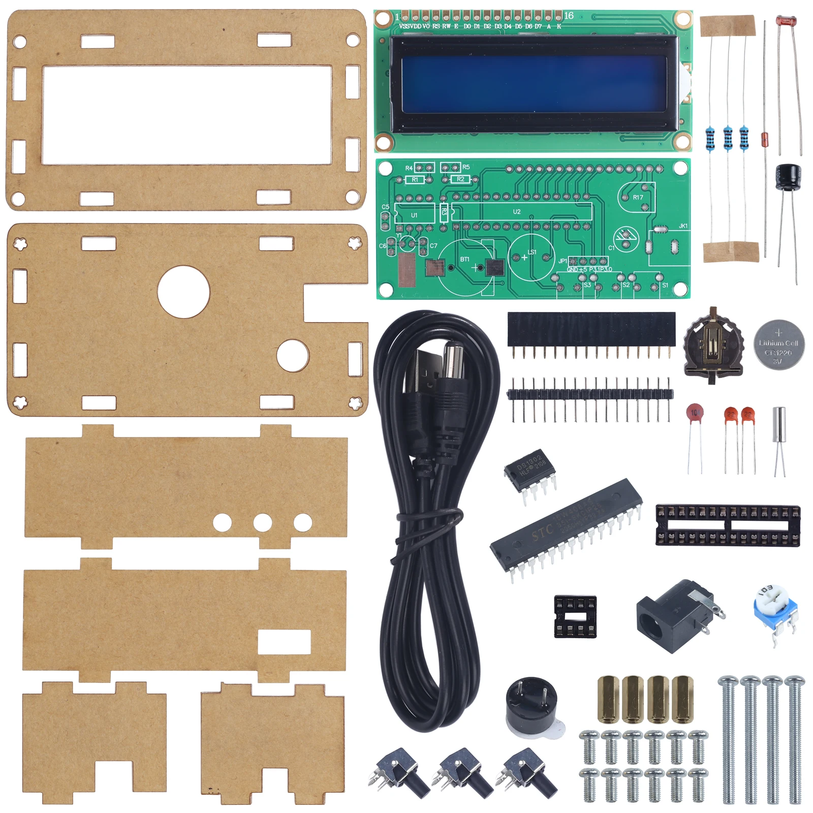 DIY Electronic Kit Alarm Clock Sound Light Control Brightness Date Time Temperature LCD1602 Display Clock Soldering Practice