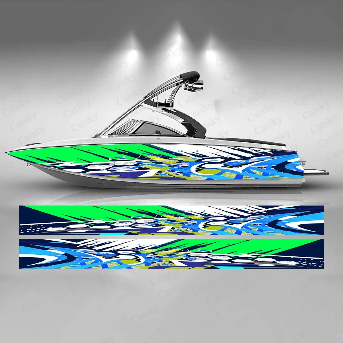 Blue and Green Stripe Colorful Boat Sticker Fashion Custom Fish Boat-Sticker Vinyl Waterproof Boat Wrap Graphic Boat Wrap Decal