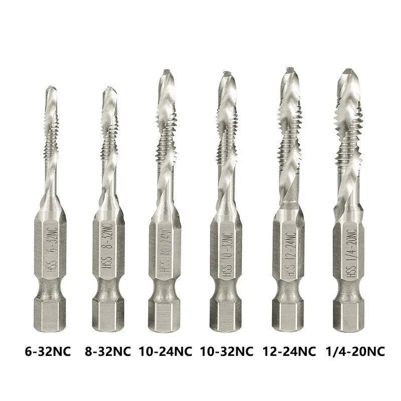 Robinets à tige hexagonale HSS 1/4, Machine à brancher, 6-32 8-32 10-24 10-32 12-24 1/4-20, outils de perçage de filetage à pointe spirale