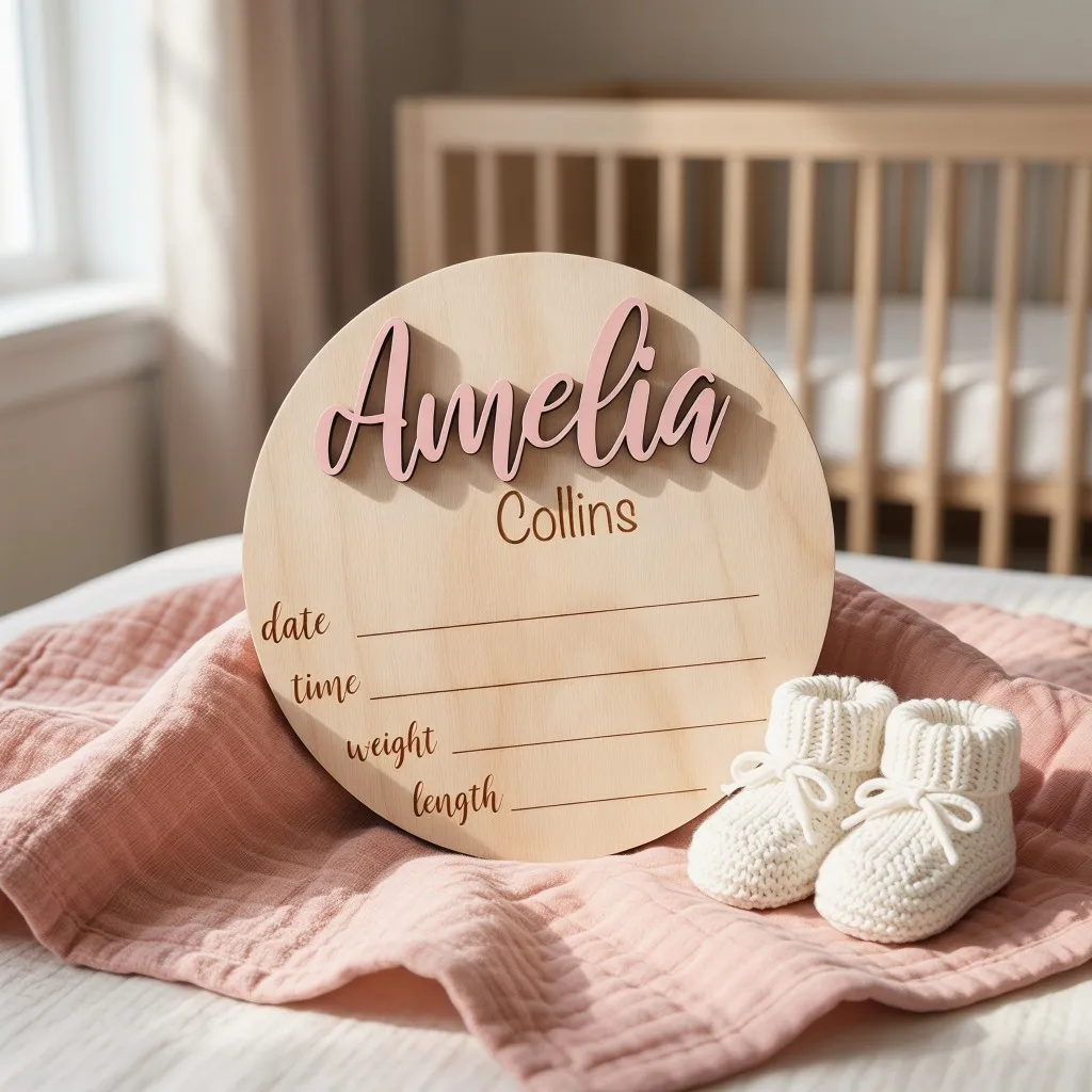 1Pc Custom Birth Announcement Wooden Name Plaque,Home Kids Room Nursery Bedroom Wall Door Decor,DIY Paintable,Birthday Gift