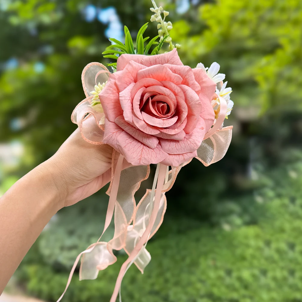 Große Rosenblume mit gekräuselten Rändern und Saugnapf, künstliche Blumendekoration für Hochzeitsauto-Rückspiegel, Party-Gang-Stuhl-Dekoration – Detail 12
