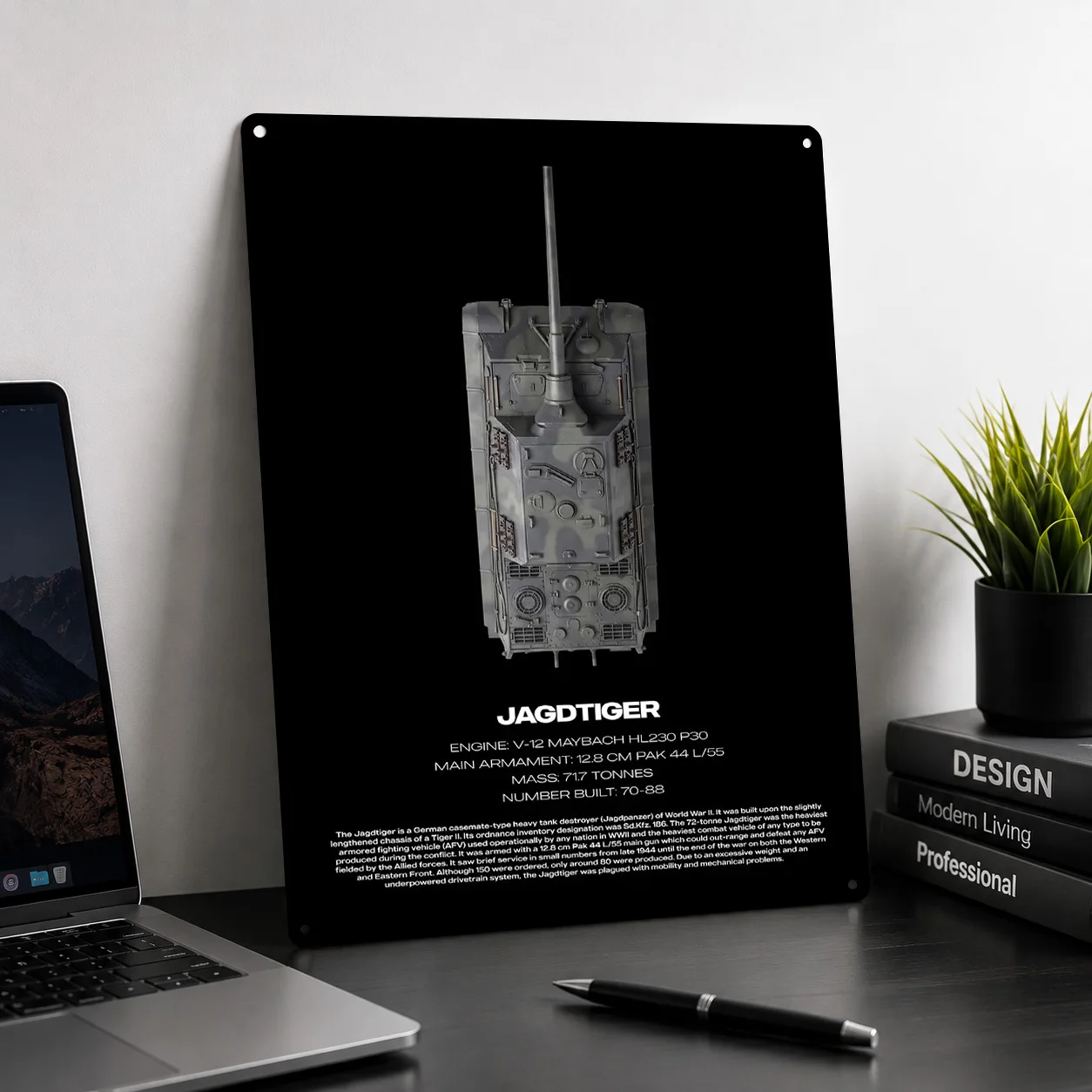 Jagdtiger German Tank Destroyer Technical Poster Retro 3D Printed Metal Signs Customized Wall Hanging Gift for Desk Decor Room