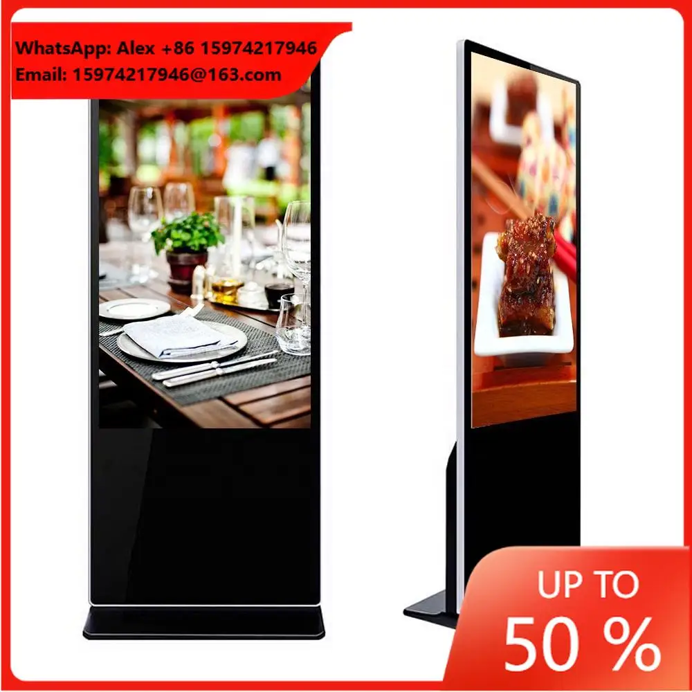 55 65 75 Inch 3500Nits Outside Waterproof Lcd Advertising Display Player Digital Signage Indoor Totem Floor Stand Screen Kiosk
