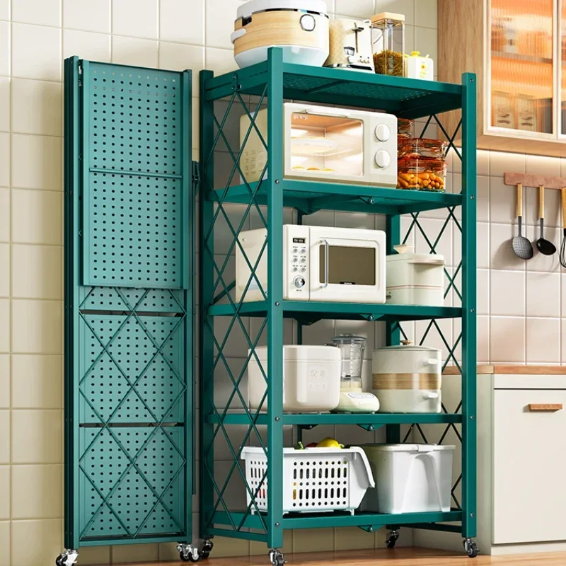 Foldable kitchen storage rack, floor to floor, multi-layer microwave oven rack, non installation, multifunctional oven