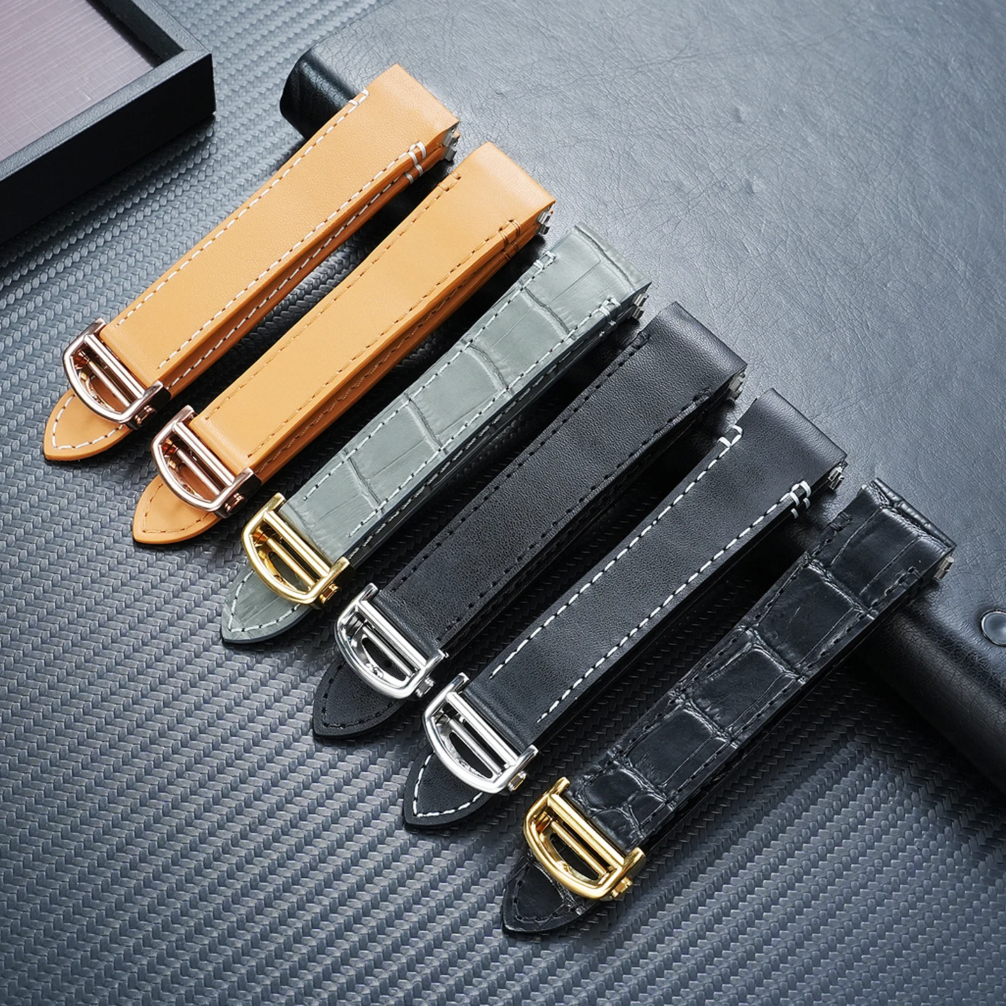 Alligator-Pattern Quick-Release Genuine Leather Plain-Weave Custom Watch Strap for Cartier New Santos WSSA0009, WSSA0010