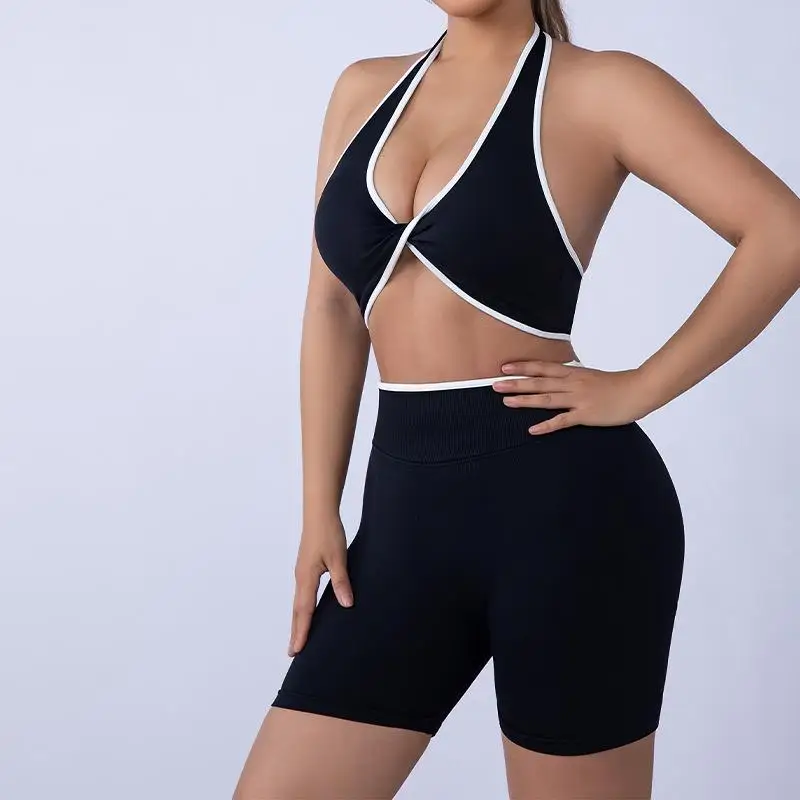 Women's Seamless Push-Up Sports Vest Bra Set High Elastic Hip Lifting Gym Running Aerobics Yoga Fitness Clothing Set