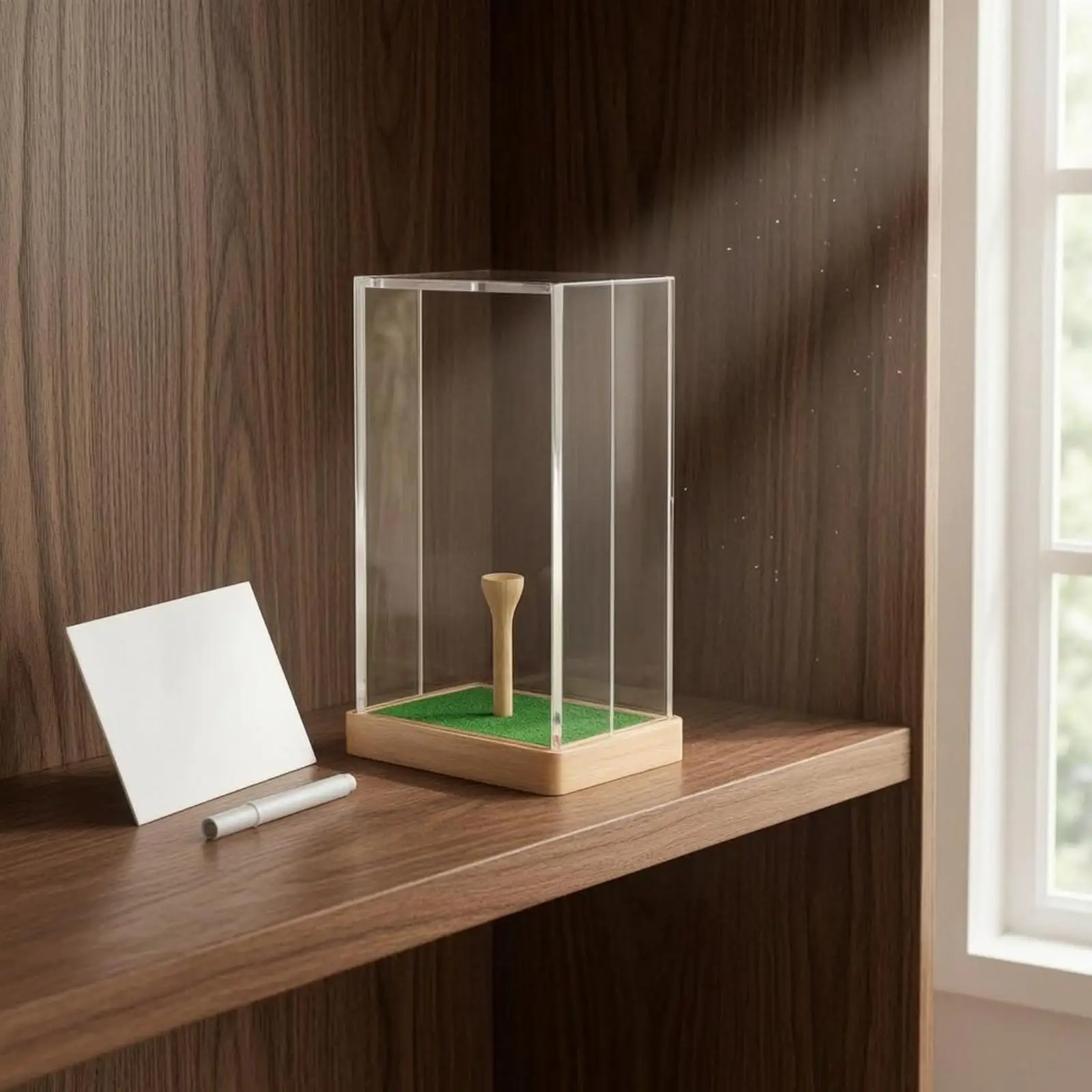 Transparent Acrylic Golf Ball Collectible Keeper Box with Writing Pen Display Tag for Sports Souvenir Home Office Showcase