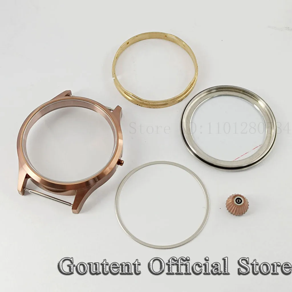 Goutent 43mm Silver Black PVD Bronze Colour Watch Case Sapphire Glass Sterile Steel Case ETA 6497,6498 Seagull ST3600 Movements