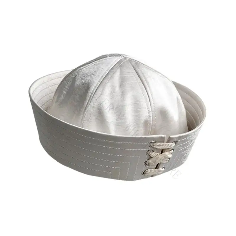 R7UF Stitched Band Cap with Adjustable Rear Lacingup Design, Panel Construction, Satined Surfaces, Bowknot Octagonal Hat