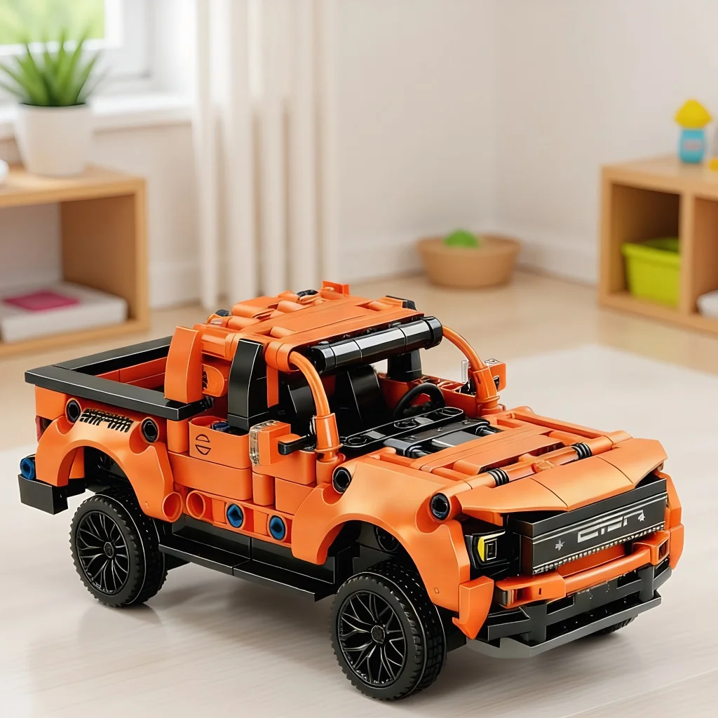 Technic Orange Pickup Truck Building Blocks, Rugged Off-Road Style, DIY Bricks Kit for Collectors - view 4