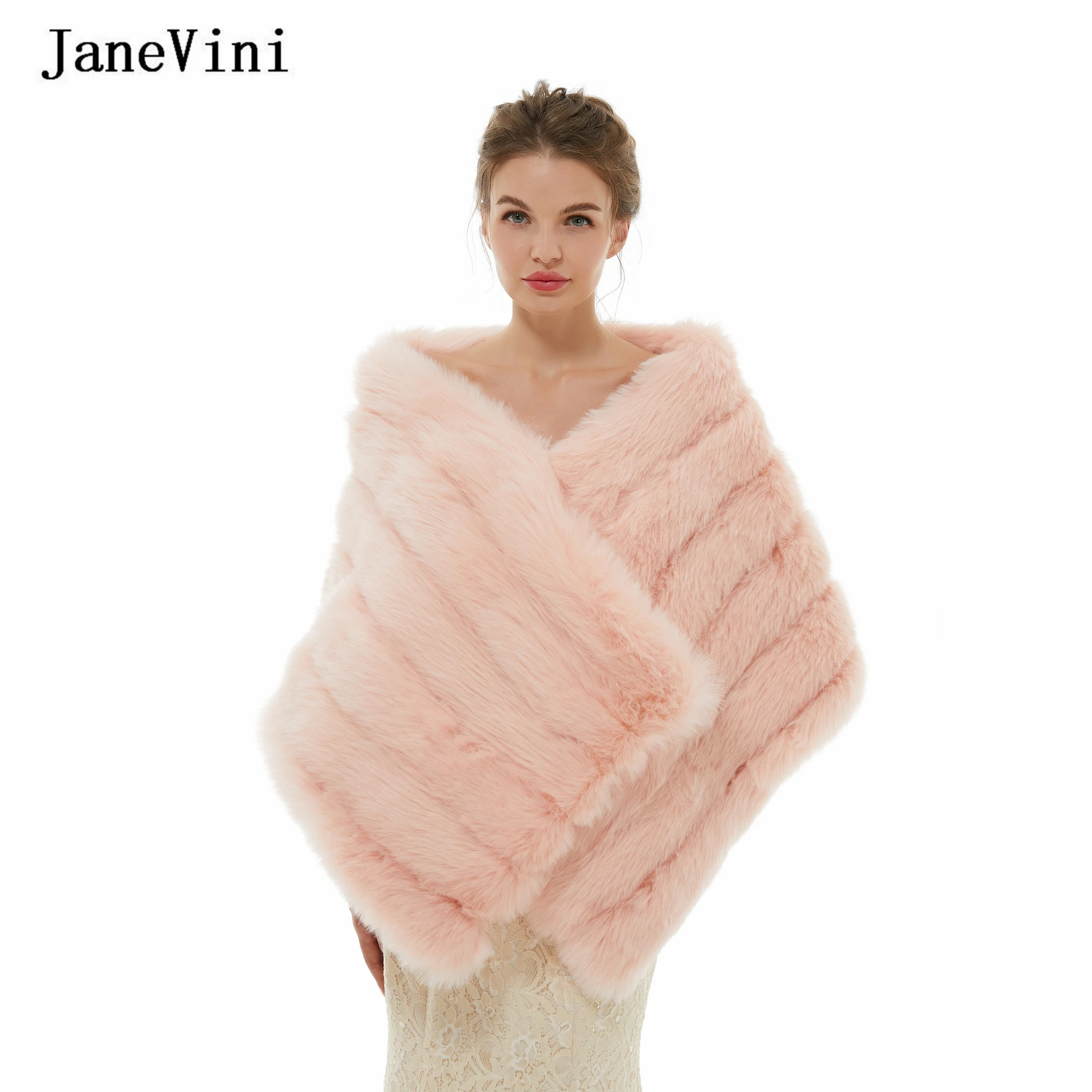 JaneVini Neue Braut Faux Pelz Schal Wrap Winter Warm Hochzeit Bolero Rosa Hohe Qualität Braut Mantel Jacke Frauen Abend Party cape