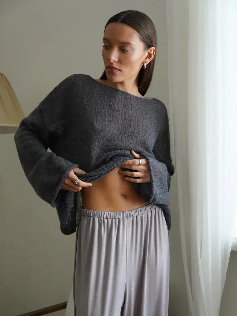 Suéter elegante Mujer 2025 verano otoño Casual moda suelta Mujer jerseys Chic Rosa blanco Jumper Sueter Mujer