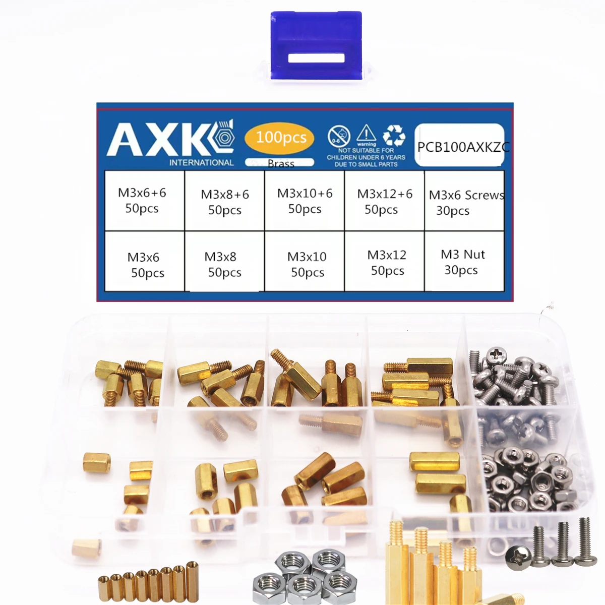 AXK 100PCS M3 Männlich Weiblich Messing Spacer Standoff Hex Schrauben Mutter Sortiment PCB Board Repair Tool Set Kit