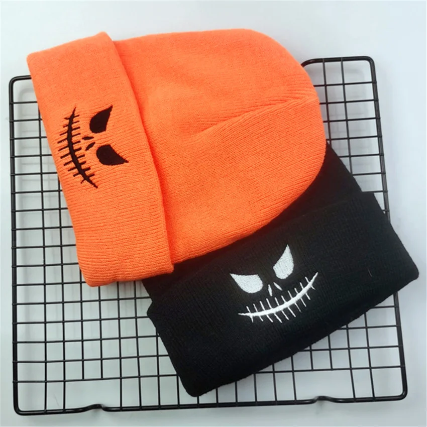 Zimowe jesienne szwy chirurgiczne w stylu diabelskiej twarzy haftowana dzianina czapka beanie mężczyzn kobiety na zewnątrz utrzymują ciepło zimne czapki Zjp9
