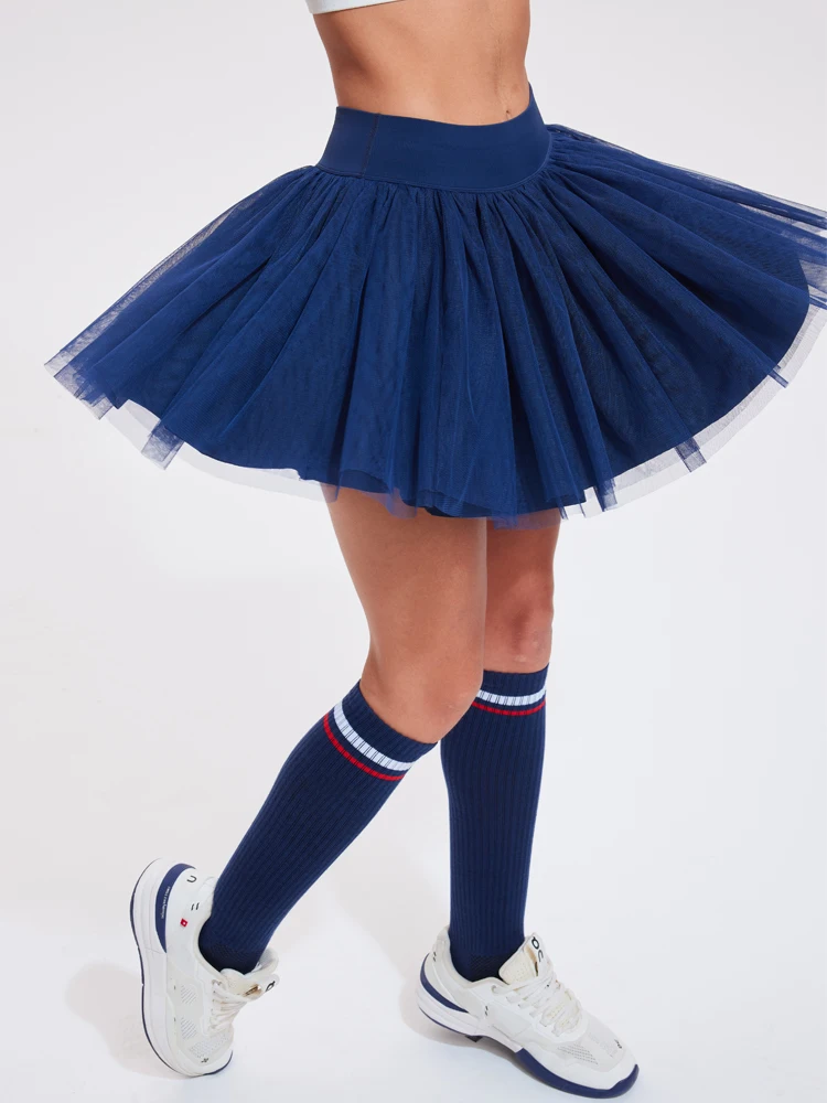 VITALINOVO Flowy Ruffles Tulle Mesh Overlay Women Tennis Athletic Skirts with Built in Short High Waisted Golf Skorts Pickleball