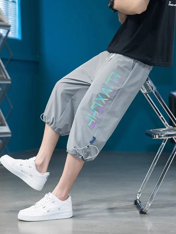 

Ice Silk Thin Casual orts for Boys Summer Qui Dry Spor Seven-Foot Pants Loose Fit Trousers with kets No Ironing Needed