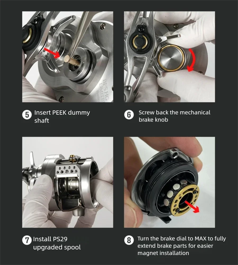 PYL PS29-CQ Modifizierte Spule für Shimano 23 CQBFS / 26 CQBFS LTD 7075 Aluminium-Titanium-Schaft Micro BFS Spule 0,8g Köderstart – Detail 9