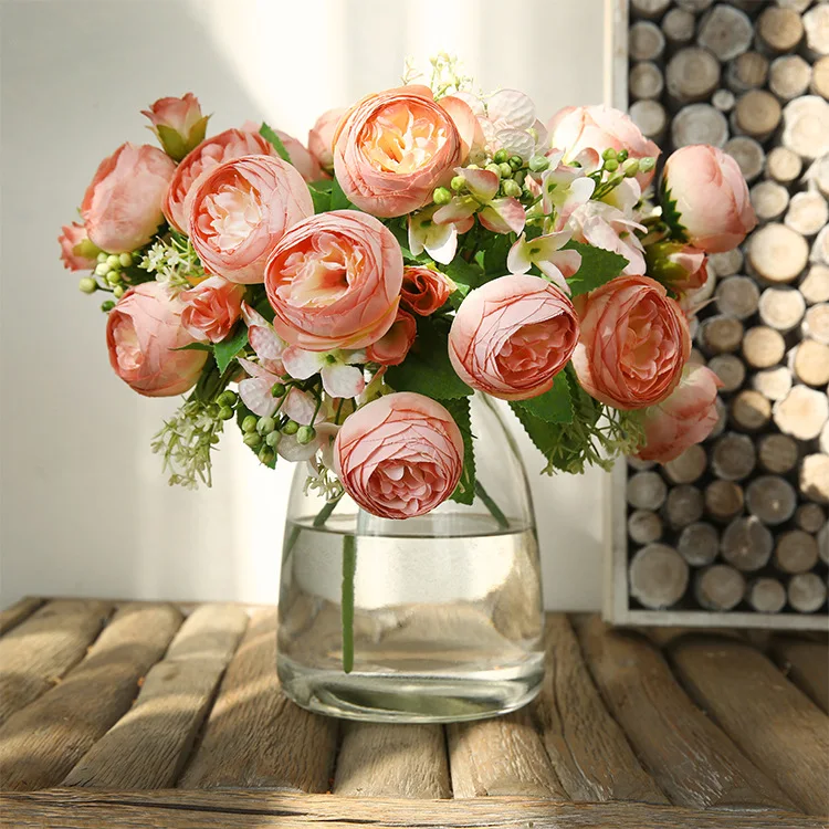 

Ins Style Luxury Romantic Nordic Artificial Flowers Fake Flowers 7 Head Elegant Rhythm Tea Rose Ornament Wedding Home Decoration