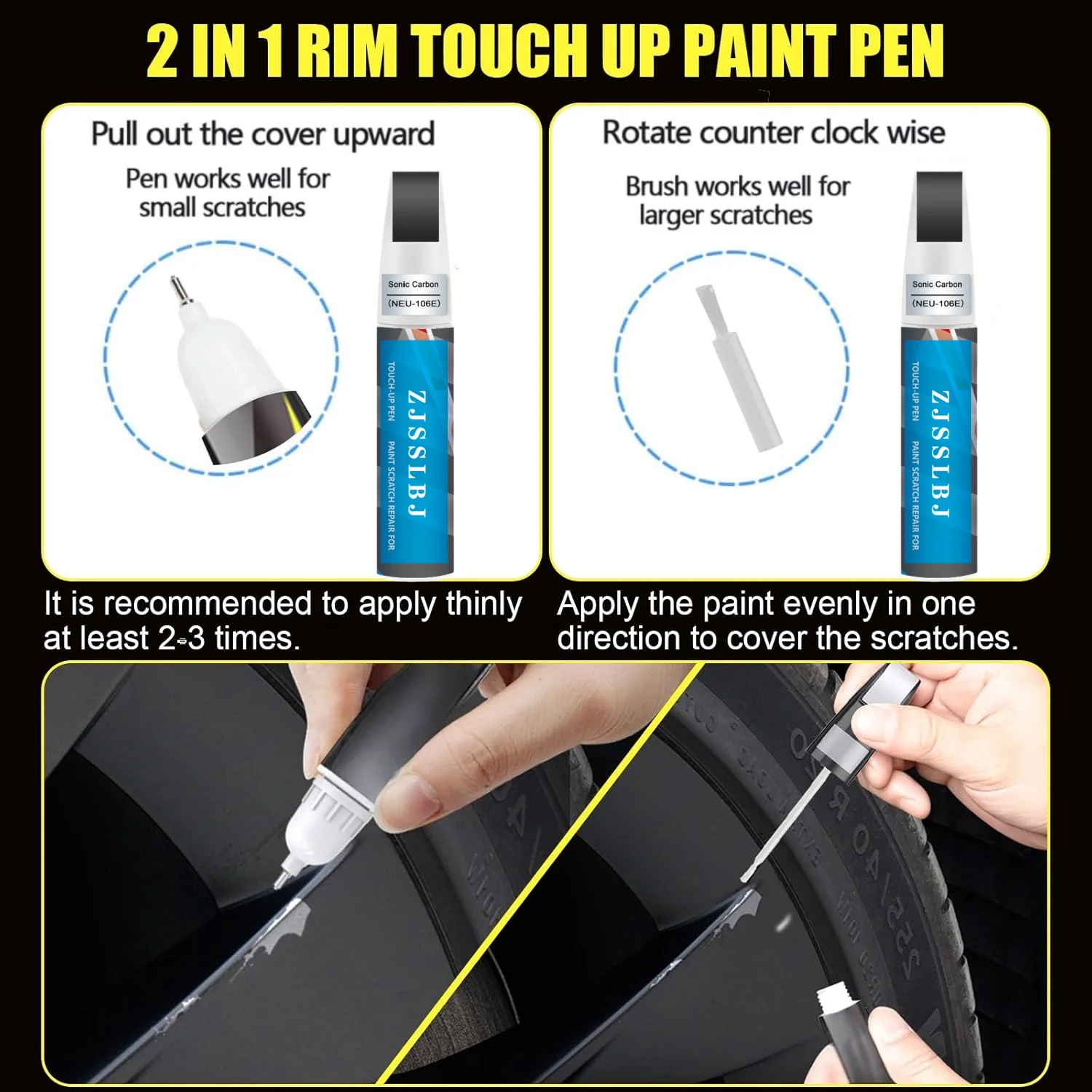 Rim Touch Up Paint(Sonic Carbon(NEU-106E)) for Tesla Model S/X Cyclone/Slipstream/Turbine/Aero TurbineWheel Quick & Easy Remover