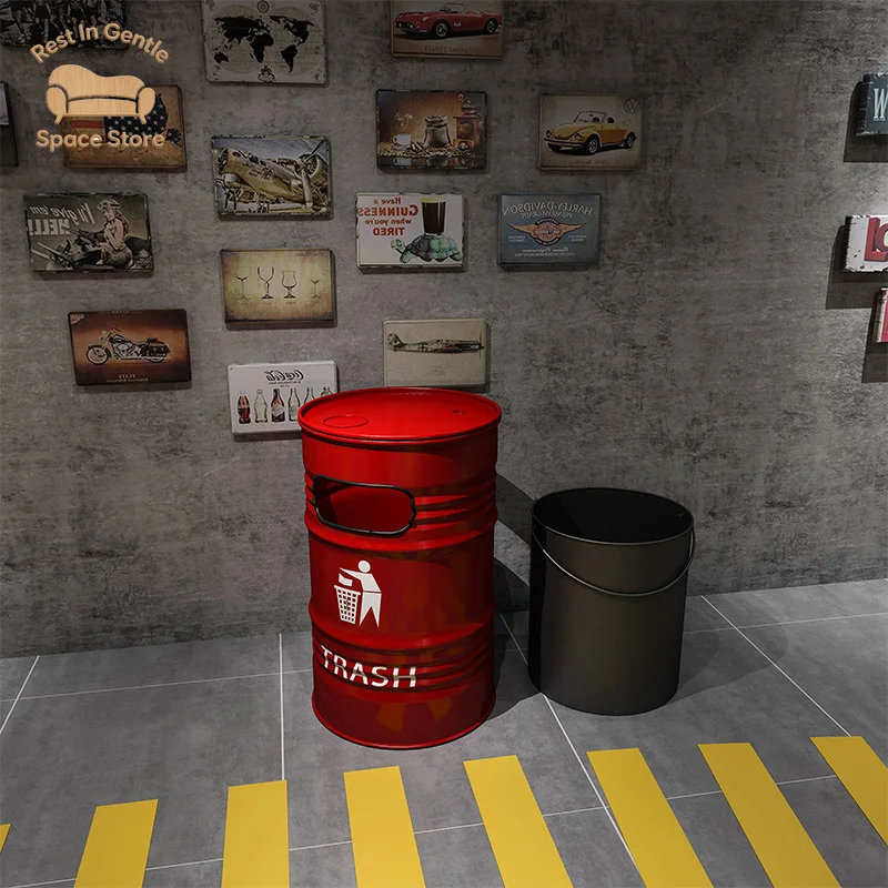 Outdoor creative iron oil can trash can industrial wind large capacity American personalized retro large park box commercial
