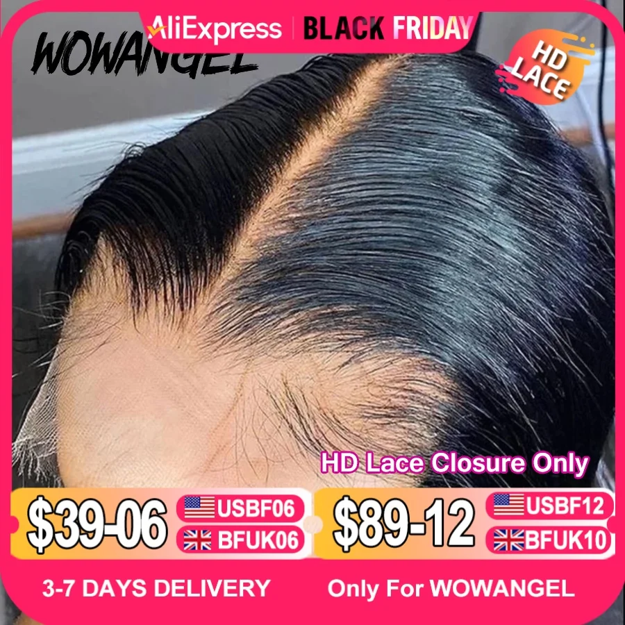 WOWANGEL 7x7/6x6/5x5 HD Lace Closure Human Hair Melt Skin Deep Part Natural Scalp Real HD Lace Closure Only Straight Virgin Hair