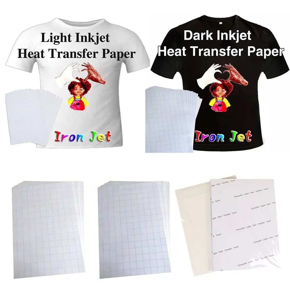 Papel de transferencia de calor para camisetas, pintura de tela ligera, inyección de tinta, papel de impresión por sublimación, paño oscuro claro, accesorios de bricolaje