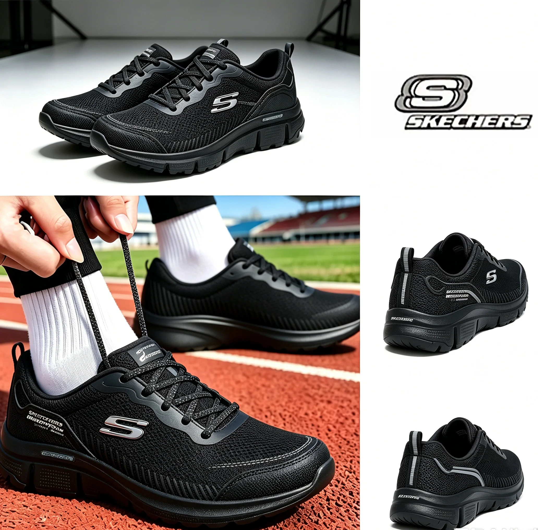 New Skechers Men's Sports Comfortable Casual Lightweight Outdoor Hiking Shoes, Black Camping Shoes 237704-Bbk