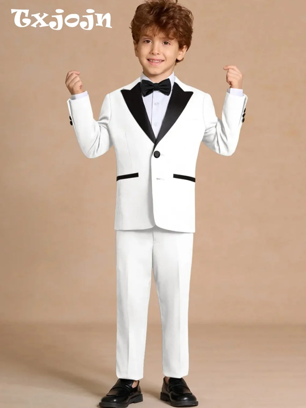 

White Elegant Suit Set 2 Pieces For Kids Birthday Party Hnadsome Peak Lapel Tuxedo Stage Performance Wear Two Button Boys Suits