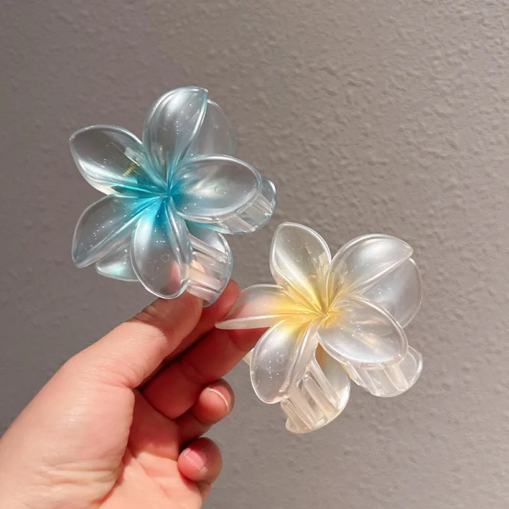 2 Pack Gradient Plumeria Flower Hair Claw Clips, Glow In Dark Transparent Floral Hair Jaw Clips, Non Slip Large Flower Hair Clips for Women Thick Thin Hair Beach Daily Hair Accessories
