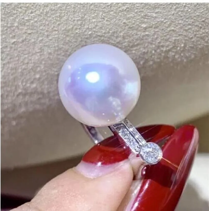 

Gorgeous Giant AAAA 11-12mm South China Sea White Round Pearl Ring 925s