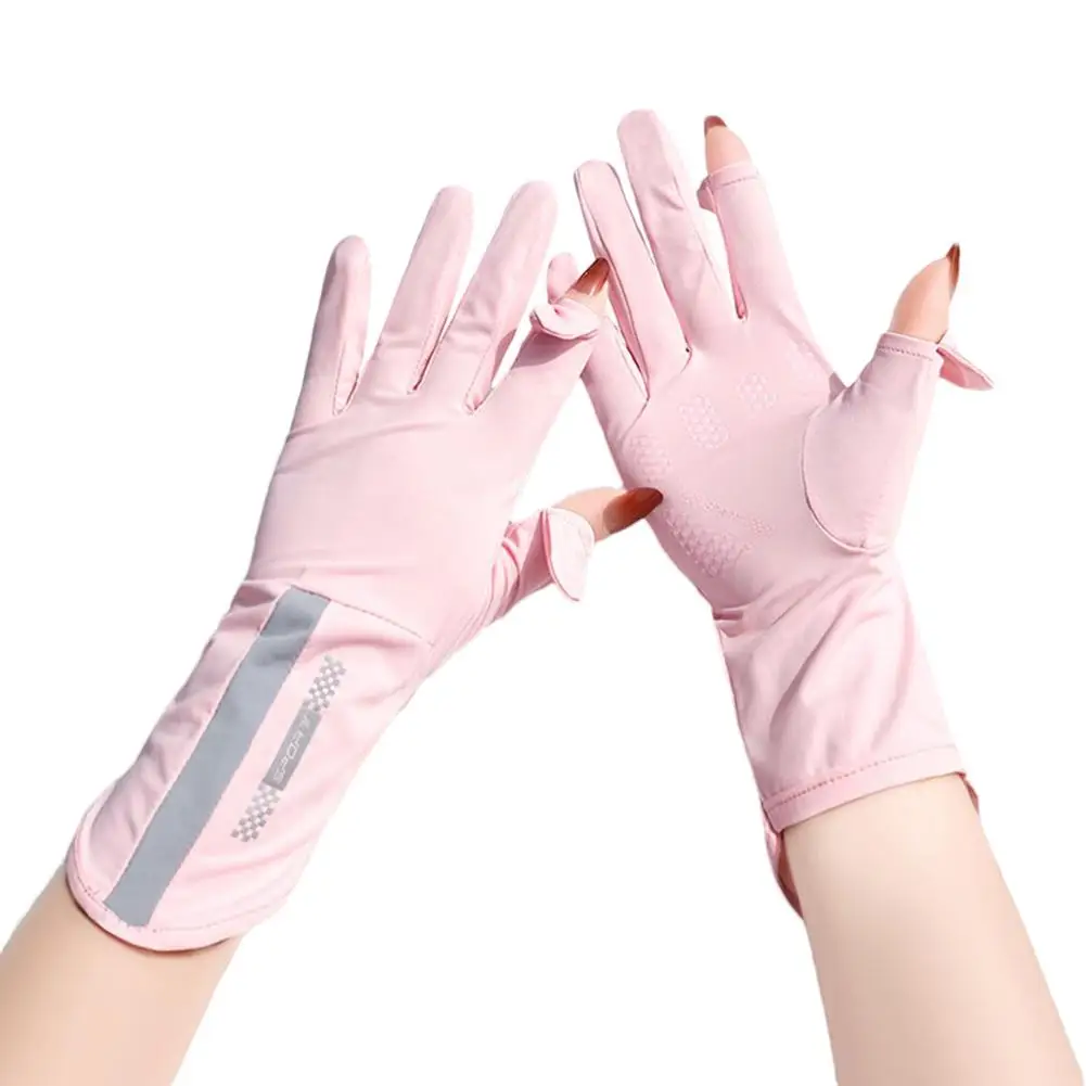 Summer Sunscreen Gloves Thin Ice Silk Anti-ultraviolet Breathable Gloves Riding Non-slip Screen Driving Dew Finger I2j8