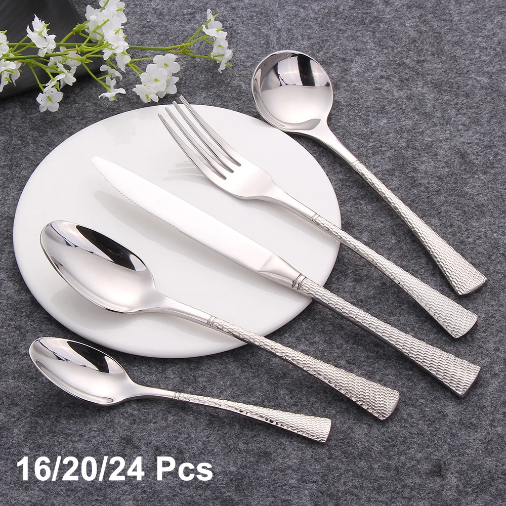 16/20/24 Pieces Gold Cutlery Set Knife Fork Spoon Set Stainless Steel Tableware Snake Scale Handle Dinnerware Kitchen Utensils