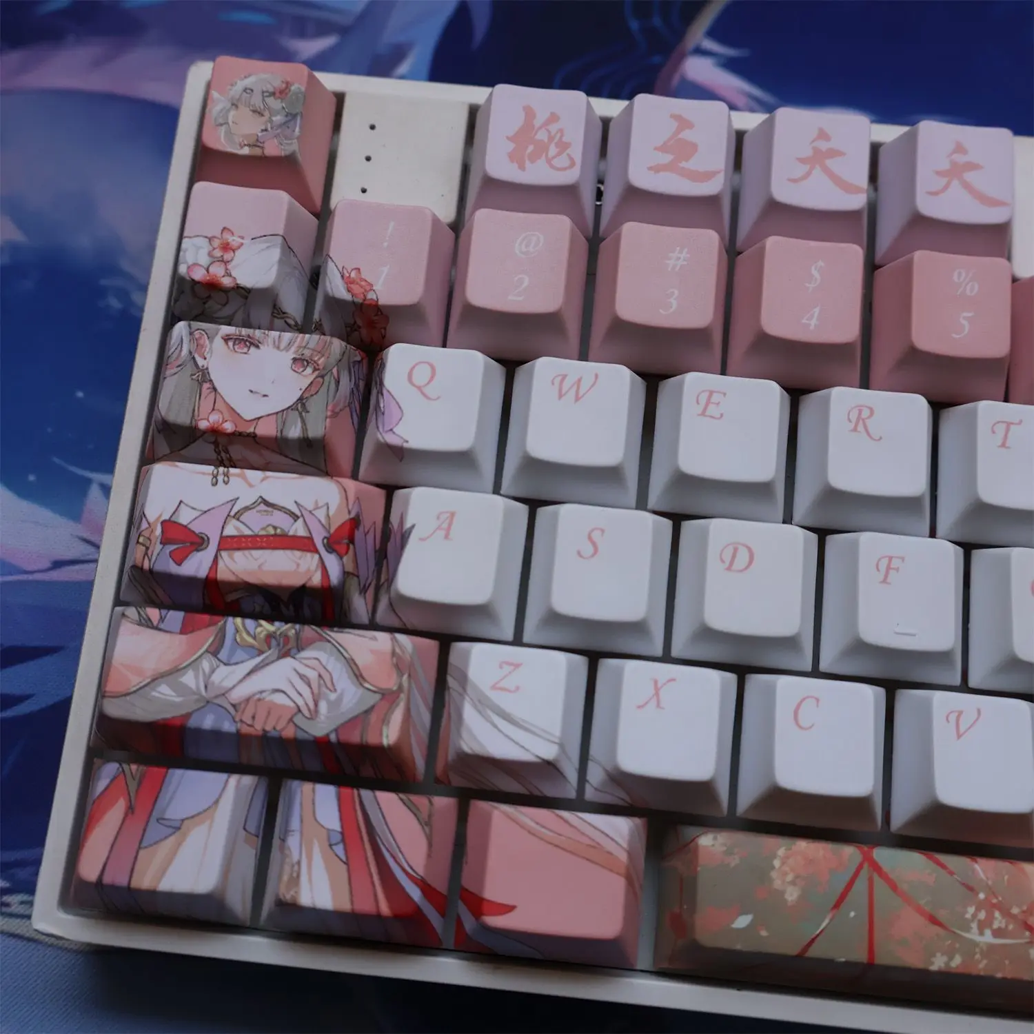 128 Keys Wuthering Waves Keycaps Pink Jinhsi Theme Keycap PBT DYE-Sub Cherry Profile Key Cap for Mechanical Keyboard Accessories