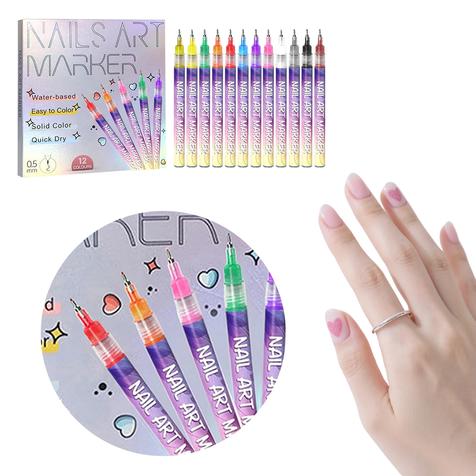 12 Colors 0.5mm DIY Quick Dry Graffiti Dotting Point Liner Pens Paint Pen Nail Markers for Painting Nails Art Drawing Tool