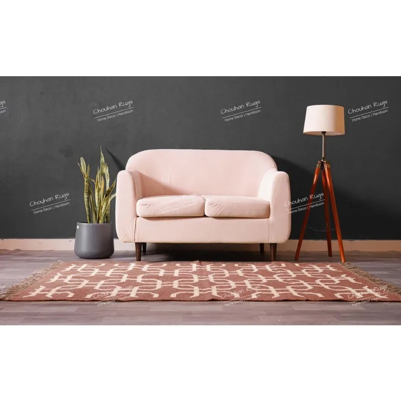 Bohemian Vintage Large Area Rug Brown Rug with White Pattern Wool Jute Rug